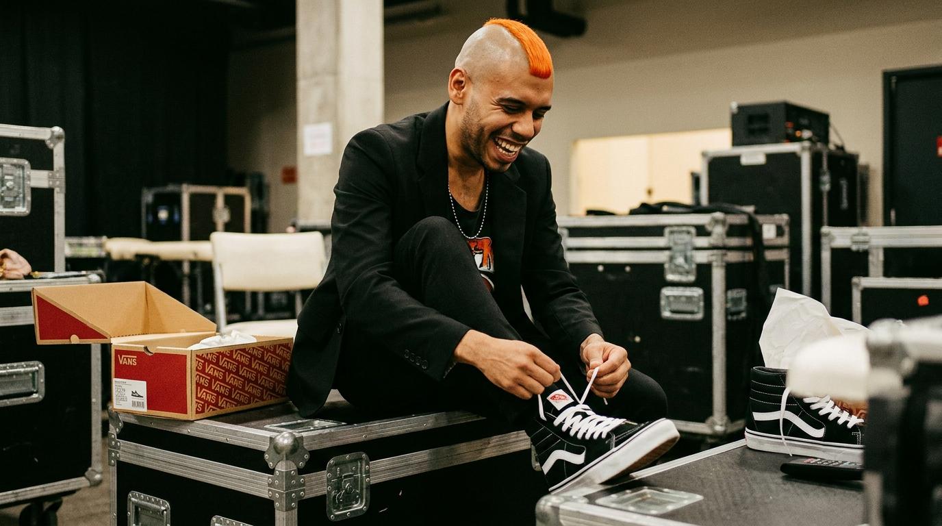 Fer Ariza en backstage atándose unas Vans